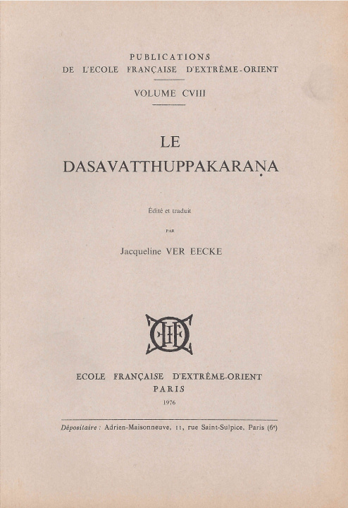Knjiga Le Dasavatthuppakarana EECKE [FILLIOZAT