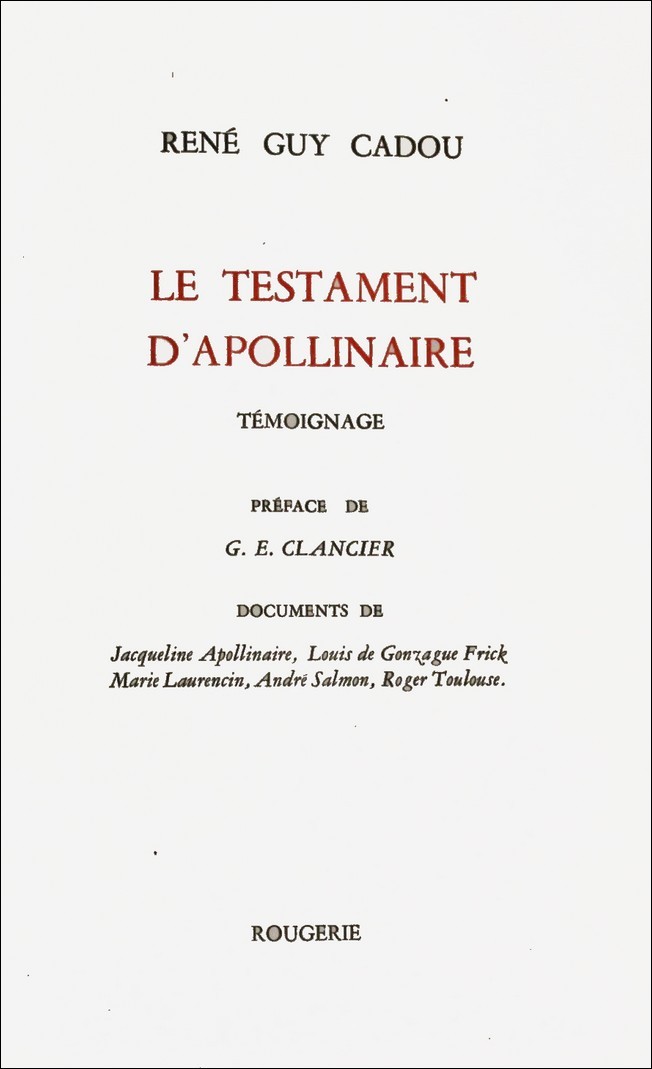 Knjiga LE TESTAMENT D'APOLLINAIRE René Guy