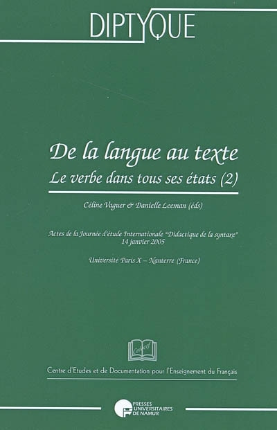 Kniha DE LA LANGUE AU TEXTE. LE VERBE DANS TOUS SES ETATS (2) 
