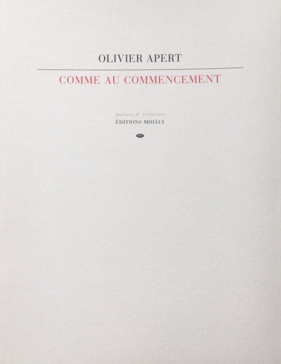 Boek Comme au commencement Apert