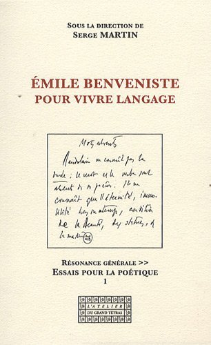 Book Émile Benveniste, pour vivre langage Benveniste