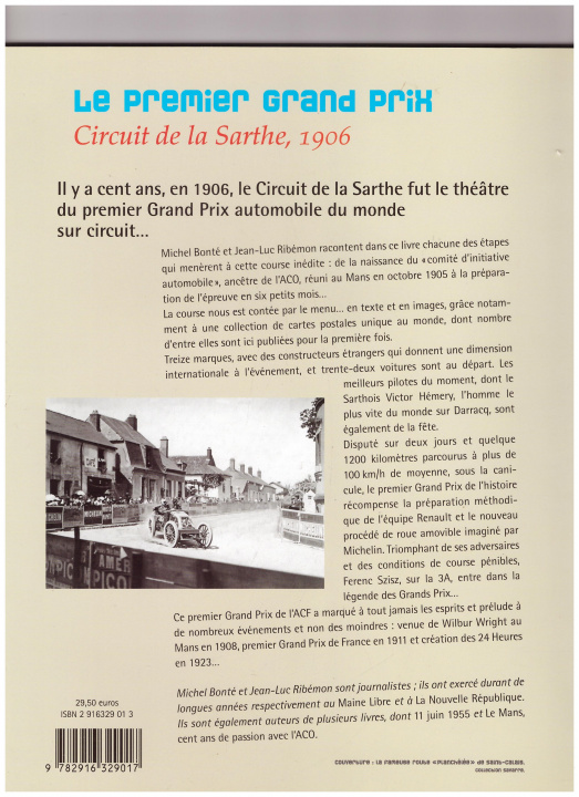 Kniha Le Premier Grand Prix Circuit de la Sarthe, 1906 M. RIBEMON J.L