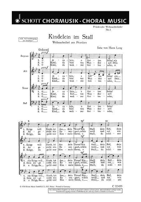 Drukwerk FRANKISCHE WEIHNACHTSLIEDER HANS LANG