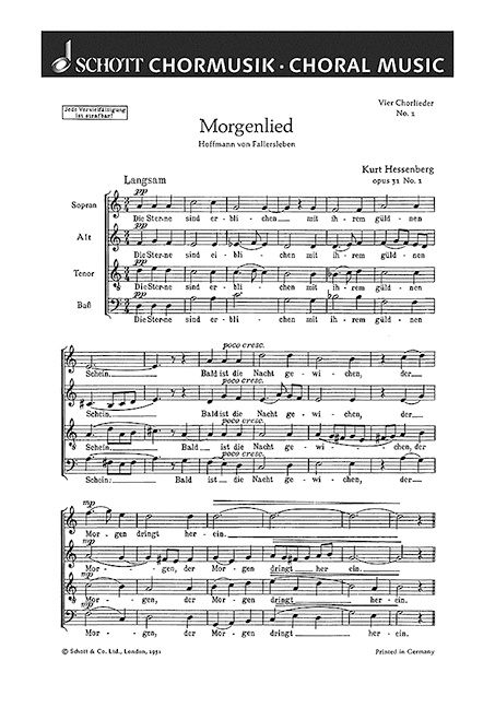 Drucksachen VIER CHORLIEDER OP. 31 KURT HESSENBERG