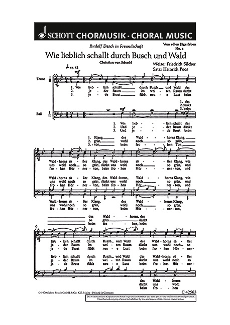 Drucksachen VOM EDLEN JAGERLEBEN CHANT HEINRICH POOS