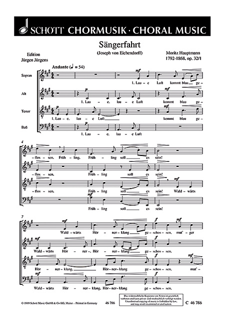 Drucksachen SECHS CHORLIEDER OP. 32 MORITZ HAUPTMANN