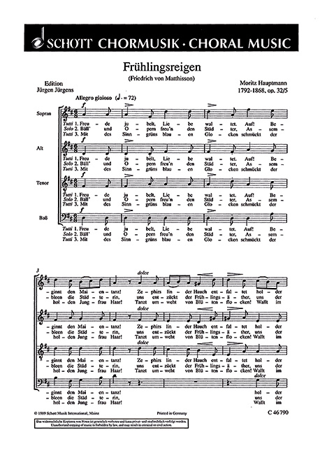 Drucksachen SECHS CHORLIEDER OP. 32 MORITZ HAUPTMANN