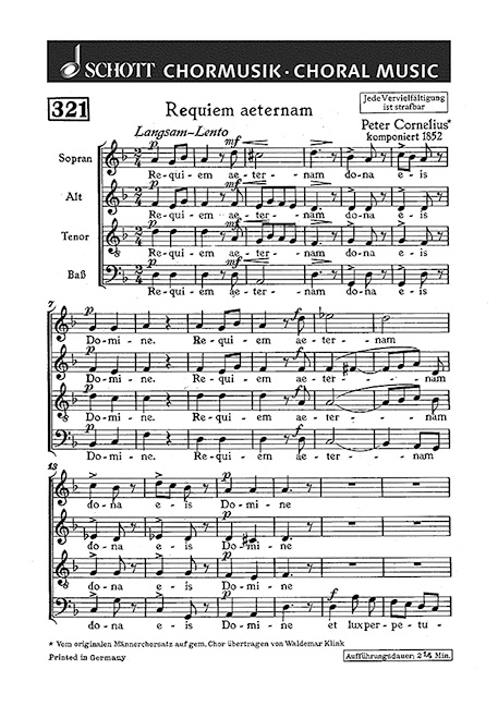 Printed items REQUIEM AETERNAM PETER CORNELIUS
