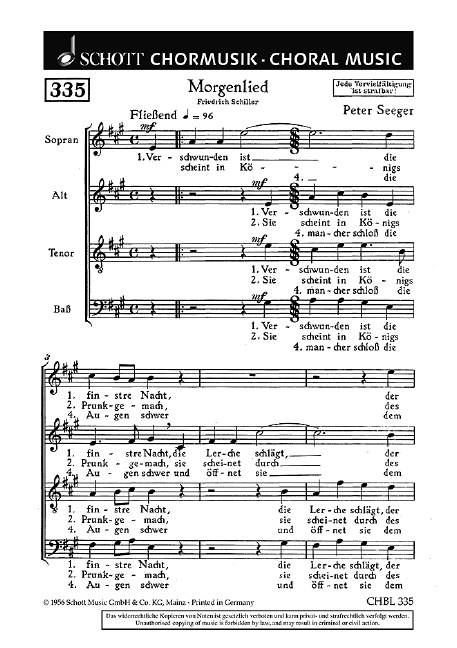 Printed items MORGENLIED CHANT PETER SEEGER
