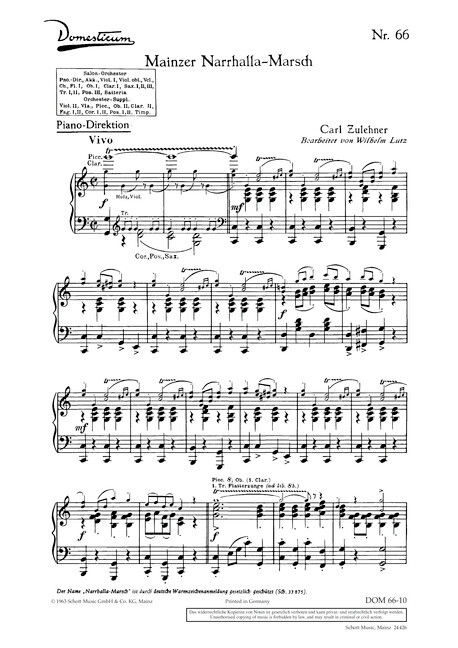 Drucksachen MAINZER NARRHALLA-MARSCH CARL ZULEHNER