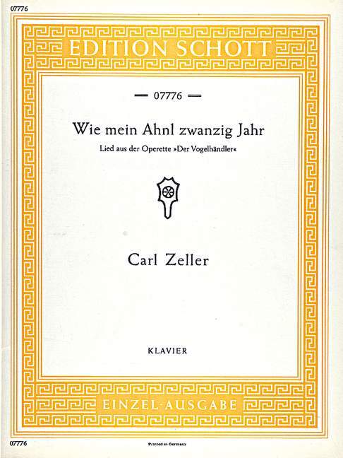 Printed items DER VOGELHANDLER PIANO CARL ZELLER