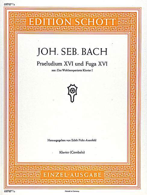 Printed items PRELUDE & FUGA 16(W.T.K.1) PIANO JOHANN SEBASTIAN BAC