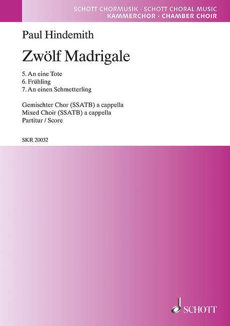 Tiskani izdelki 12 MADRIGALS HEFT 2 PAUL HINDEMITH
