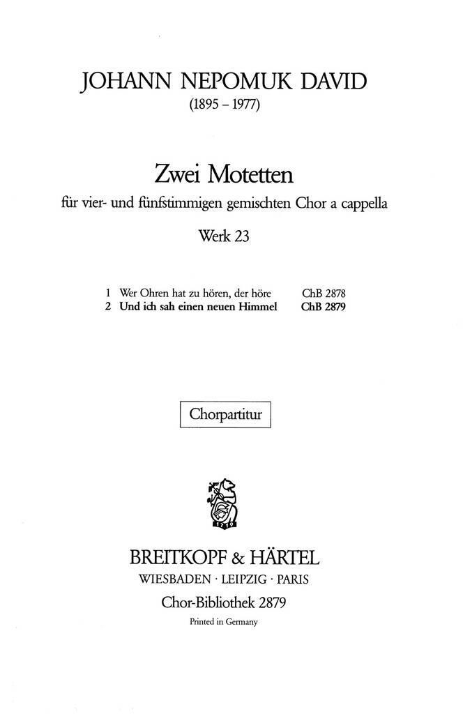 Knjiga 2 MOTETTEN: 2. UND ICH SAH JOHANN NEPOMUK DAVID
