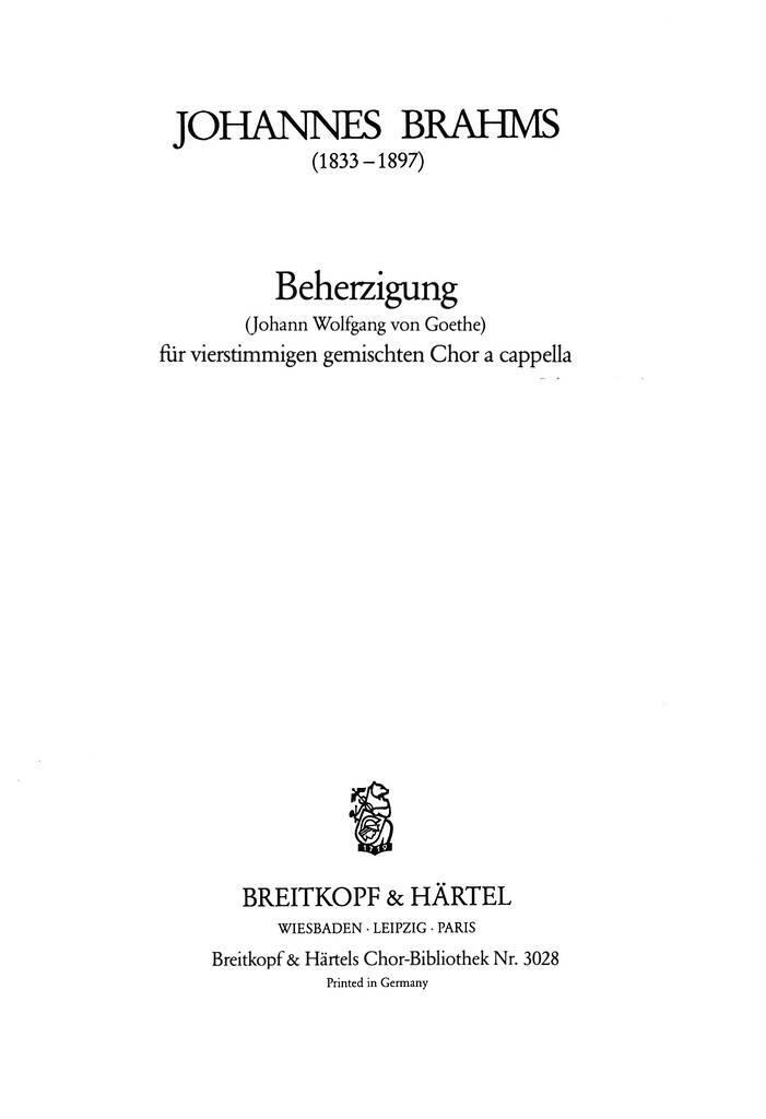 Knjiga BEHERZIGUNG OP. 93A JOHANNES BRAHMS