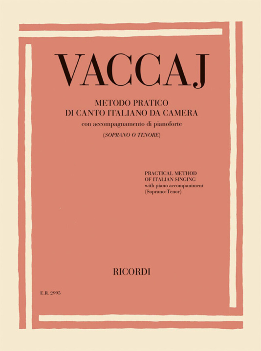 Livre METODO PRATICO DI CANTO ITALIANO DA CAMERA CHANT NICOLA VACCAI