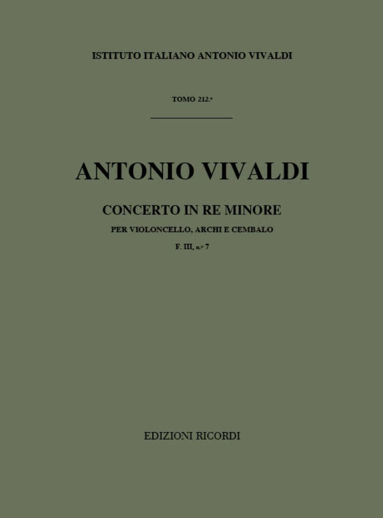 Knjiga CONCERTI PER VC., ARCHI E B.C.: IN RE MIN. RV 406 ANTONIO VIVALDI