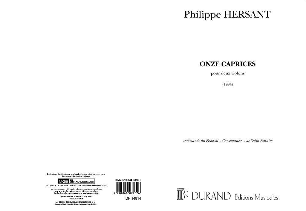Knjiga ONZE CAPRICES (1994) VIOLONS PHILIPPE HERSANT