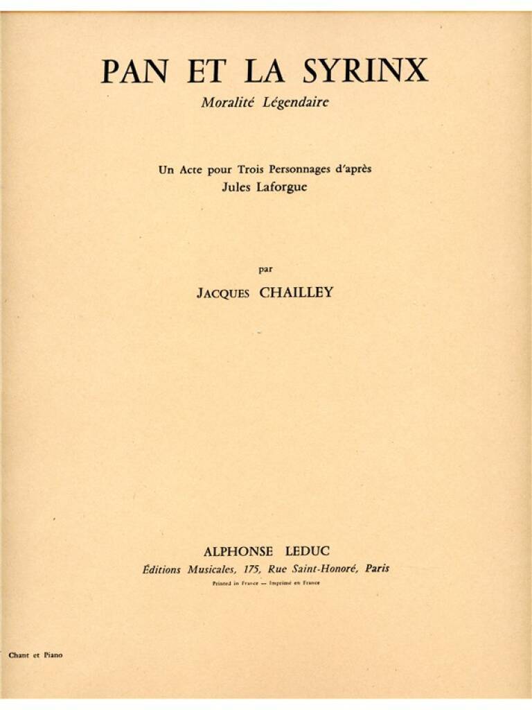 Libro JACQUES CHAILLEY: PAN ET LA SYRINX (OPERA) CHAILLEY