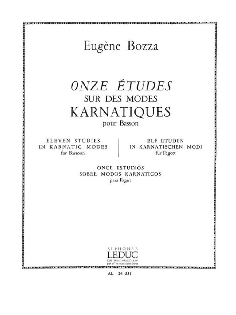 Boek EUGENE BOZZA: 11 ETUDES SUR DES MODES KARNATIQUES (BASSOON SOLO) BOZZA