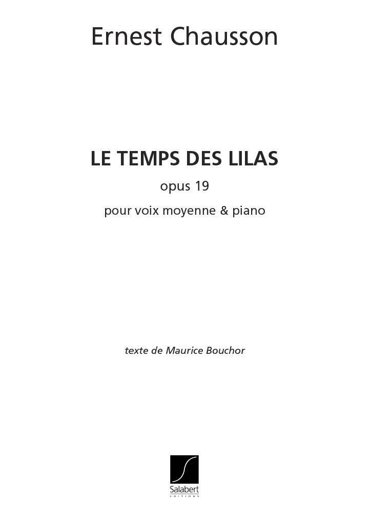 Knjiga TEMPS DES LILAS CHANT ERNEST CHAUSSON
