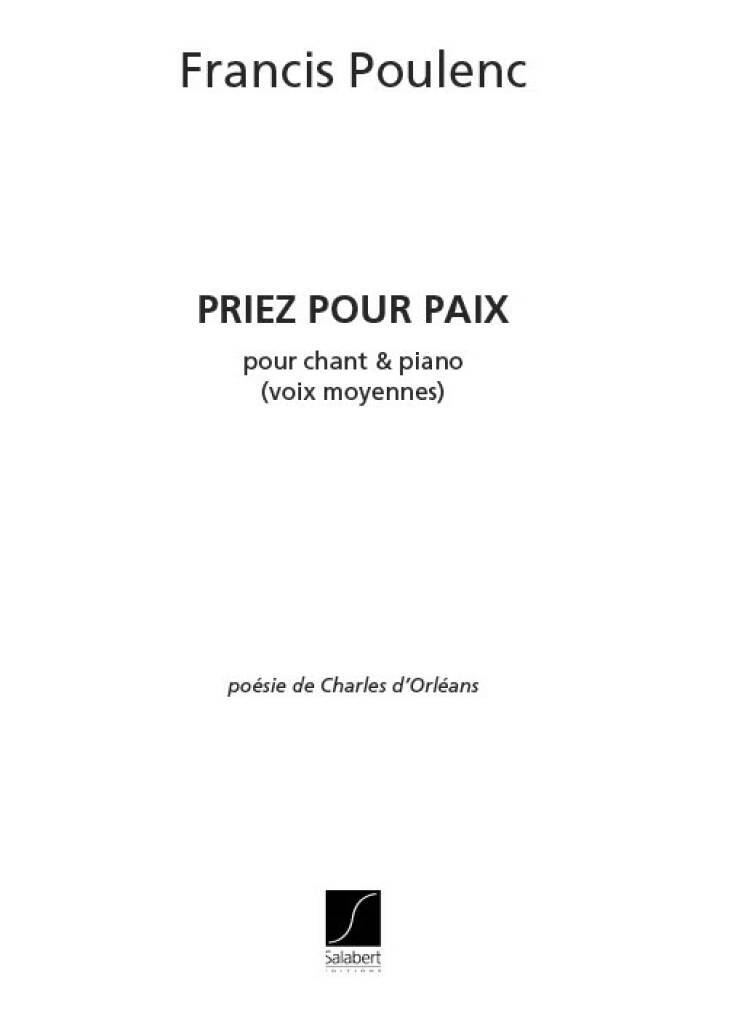 Knjiga PRIEZ POUR PAIX POUR CHANT ET PIANO - VOIX CHANT FRANCIS POULENC