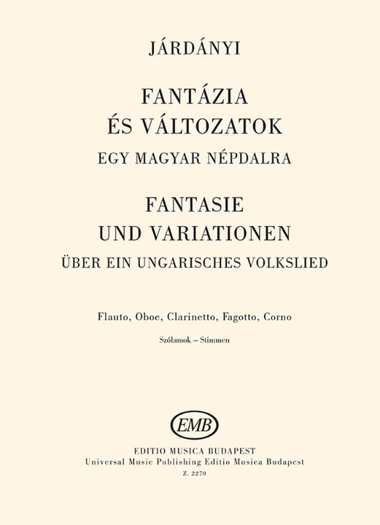 Boek FANTASIE UND VARIATIONEN UBER EIN UNGARISCHES VOLK MUSIQUE D'ENSEMBLE PAL JARDANYI