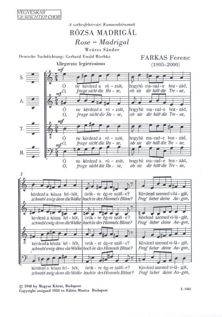 Βιβλίο ROSE-MADRIGAL CHANT FERENC FARKAS
