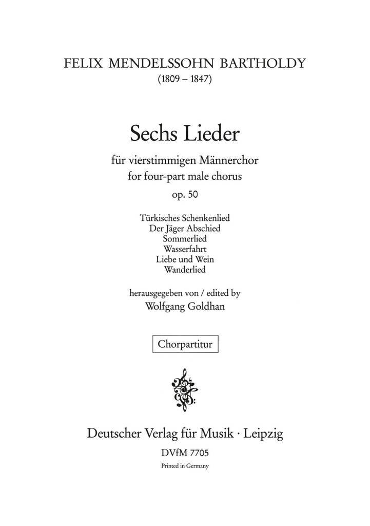 Knjiga SECHS LIEDER OP. 50 FELIX MENDELSSOHN BA