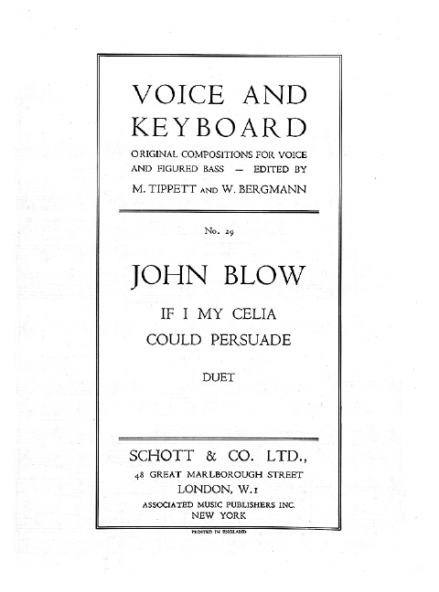 Printed items IF I MY CELIA COULD PERSUADE JOHN BLOW