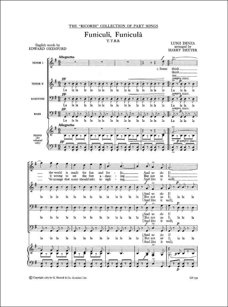 Knjiga FUNICULI FUNICULA TTBB CHANT LUIGI DENZA