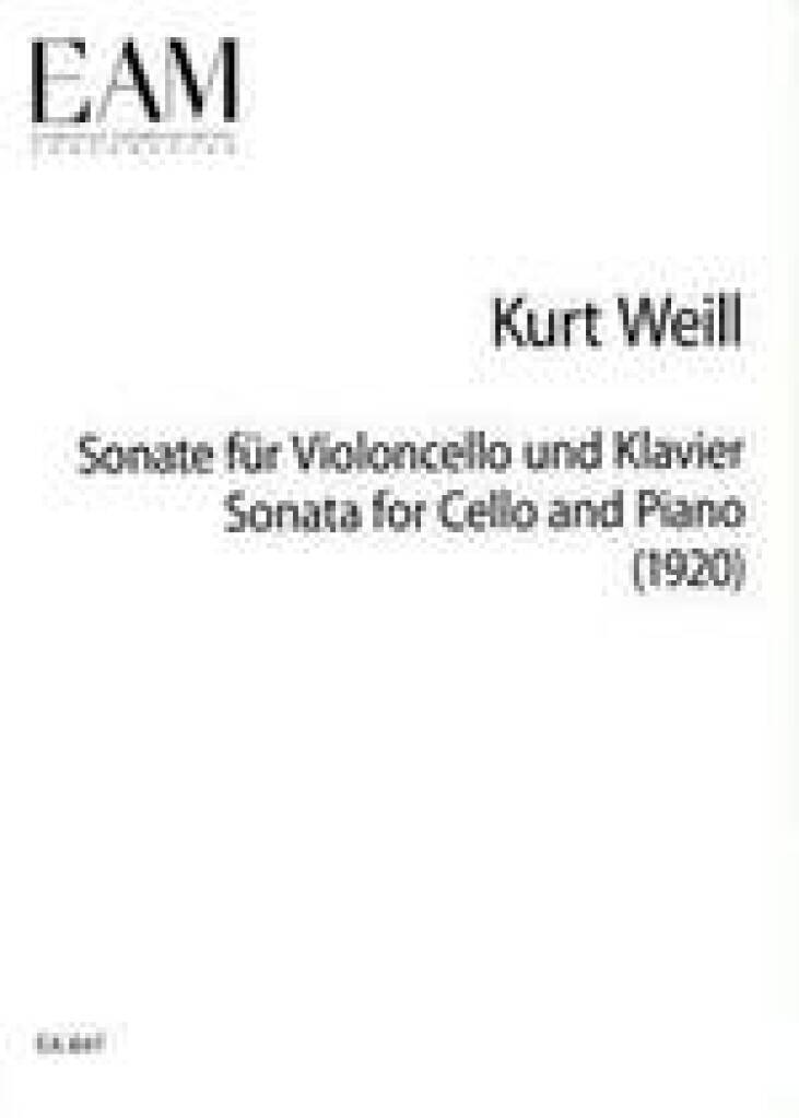Book SONATA FOR CELLO AND PIANO VIOLONCELLE KURT WEILL