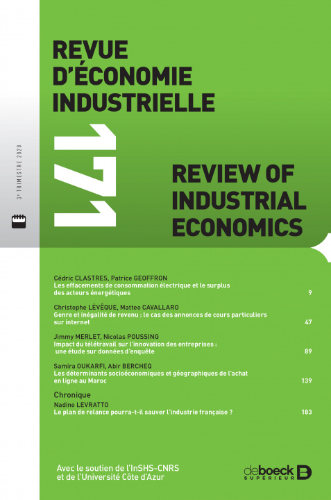 Könyv Revue d'économie industrielle 2020/3 - 171 - Varia collegium