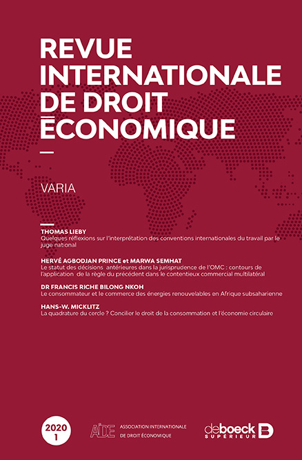 Carte Revue internationale de droit économique 2020/1 - Varia collegium