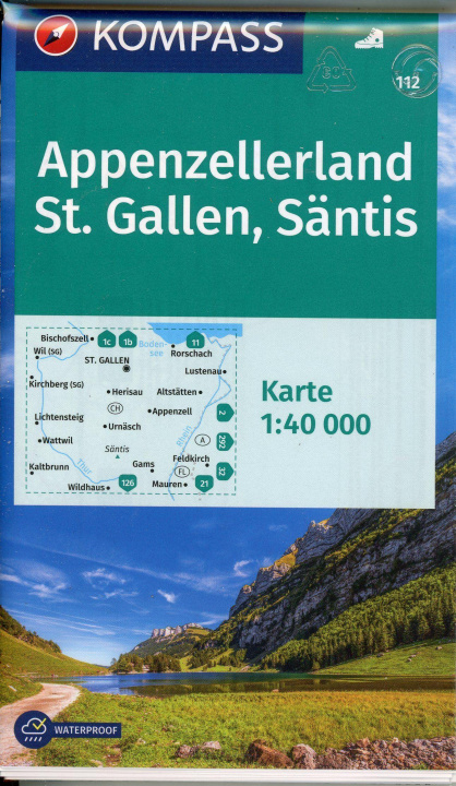Nyomtatványok KOMPASS Wanderkarte 112 Appenzellerland, St. Gallen, Säntis 1:40.000 