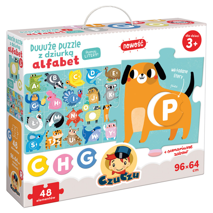 Książka Puzzle 48 duuuże z dziurką Alfabet 3+ 