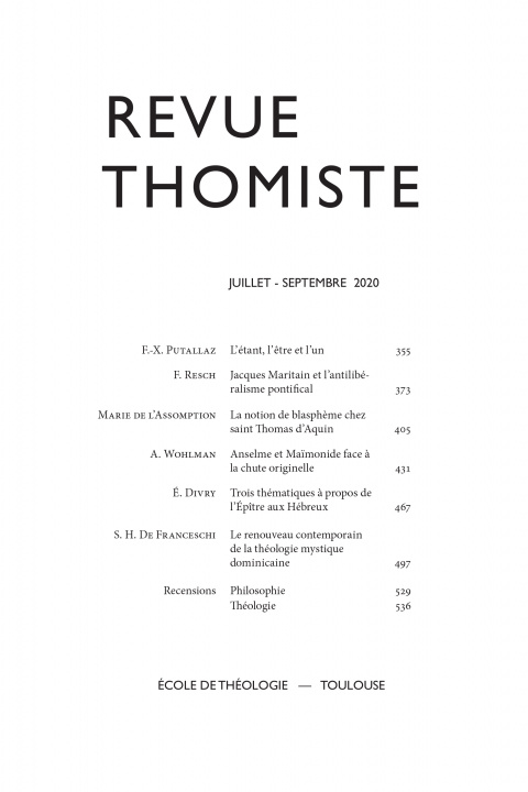 Könyv Revue thomiste - N°3/2020 