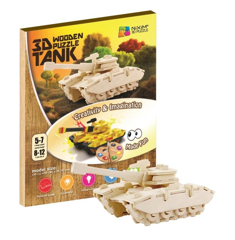 Joc / Jucărie NiXiM Dřevěné 3D puzzle - Tank 