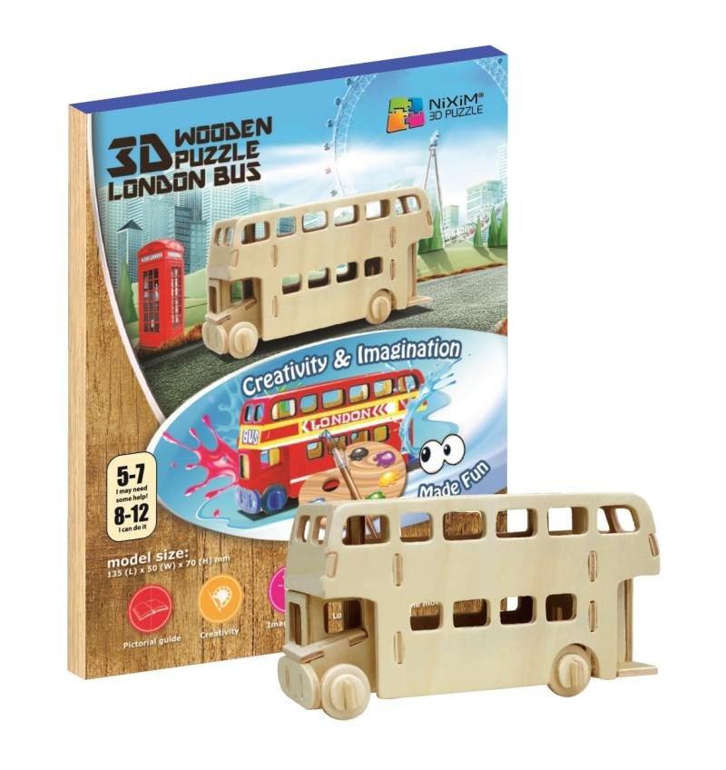 Hra/Hračka NiXiM Dřevěné 3D puzzle - Londýnský autobus 