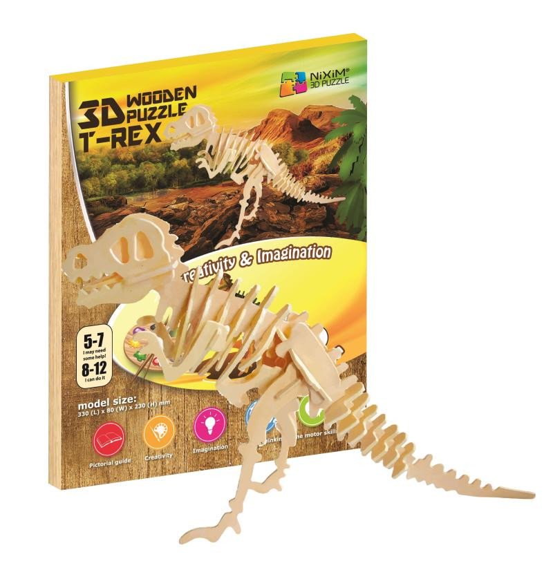 Hra/Hračka NiXiM Dřevěné 3D puzzle - T-Rex 