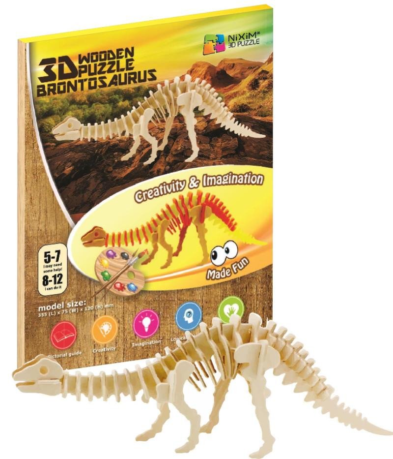 Hra/Hračka NiXiM Dřevěné 3D puzzle - Brontosaurus 