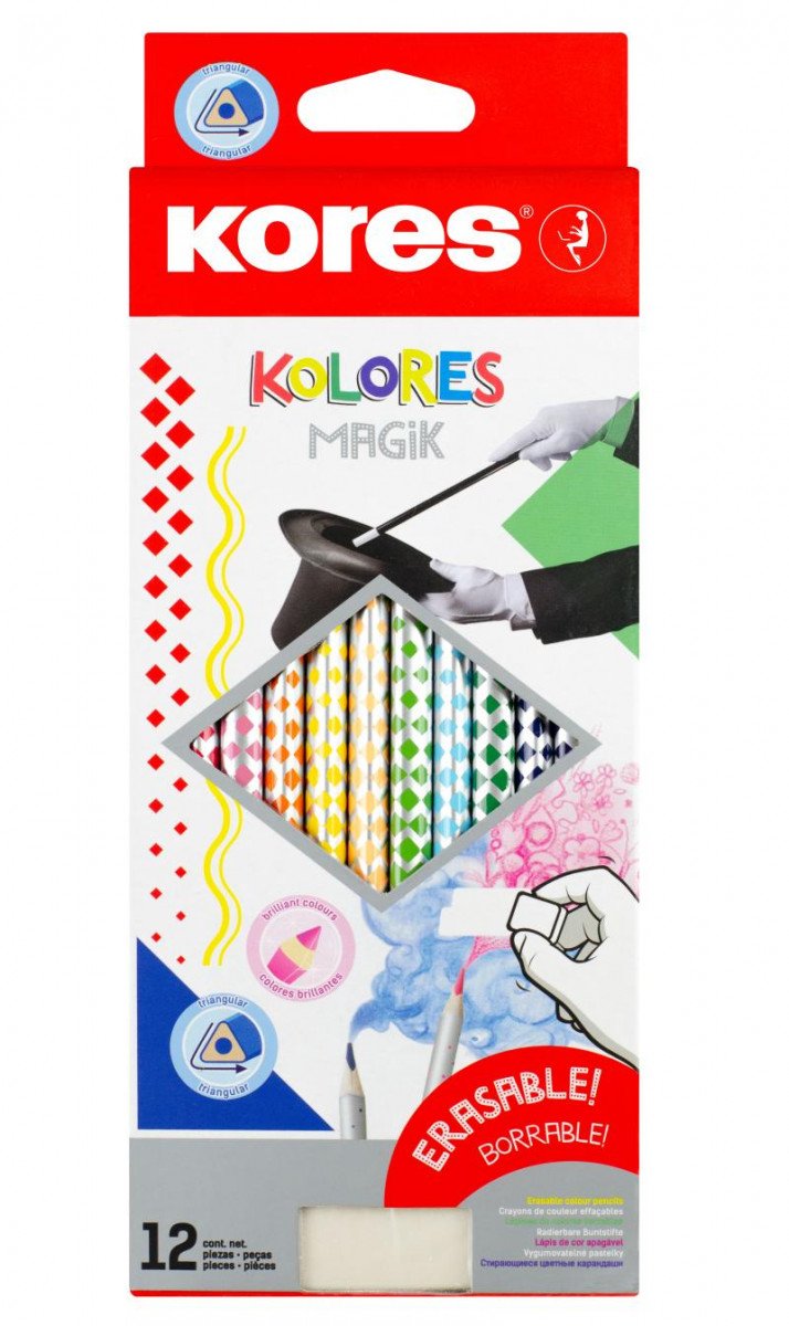 Stationery items Kores Kolores Magic trojhranné pastelky - gumovatelné 12 barev 