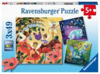 Joc / Jucărie Ravensburger Kinderpuzzle 05181 - Einhorn, Drache und Fee - 3x49 Teile Puzzle für Kinder ab 5 Jahren 