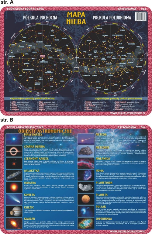 Carte Podkładka edukacyjna 064 Astronomia. Mapa nieba, obiekty astronomiczne 