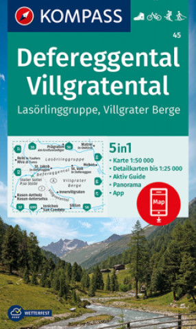 Prasa KOMPASS Wanderkarte 45 Defereggental, Villgratental, Lasörlinggruppe, Villgrater Berge 