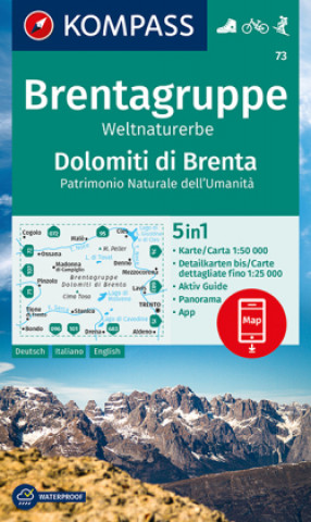 Prasa KOMPASS Wanderkarte 73 Brentagruppe, Weltnaturerbe, Dolomiti di Brenta 1:50.000 
