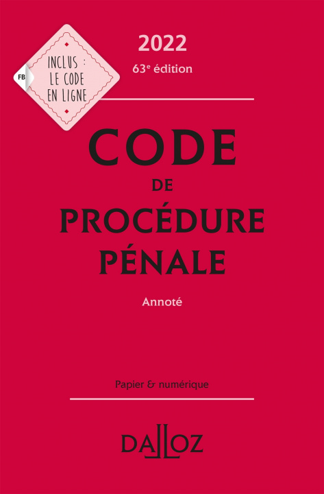 Carte Code de procédure pénale 2022 63ed - Annoté 