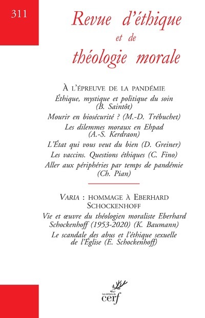 Spel/speelgoed Revue d'éthique et de théologie morale - numéro 311 A l'épreuve de la pandémie collegium