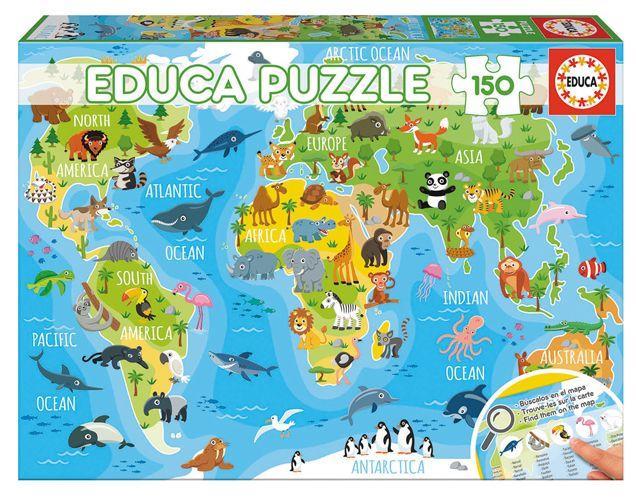 Joc / Jucărie Educa - Tiere Weltkarte 150 Teile Puzzle ** 