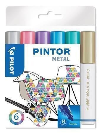 Książka PILOT Pintor Medium Sada akrylových popisovačů 1,5-2,2mm - Metal 6 ks 